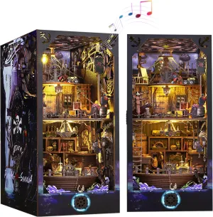 Book Nook Kit 3D Wooden Puzzle Bookend DIY Miniature House Kit with Light Dollhouse Booknook Bookshelf Insert Decor Bookends Model Creativity Kit for Kids Adults(Aden Pirate Ship)