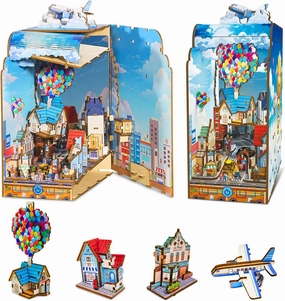 Book Nook Kit - 3D Wooden Puzzles DIY Miniature House Kit with Led Light, Dollhouse Miniature Toys Ideal Gift for Craft Lovers Teens and Adults（Mobile Flying House）