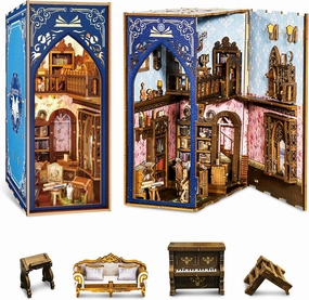 Book Nook Kit - 3D Wooden Puzzles DIY Miniature House Kit with Led Light, Dollhouse Miniature Toys Ideal Gift for Craft Lovers Teens and Adults（Salton's Retro Bookstore）