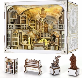 Book Nook Kit, DIY Miniature House Kit for Adults Teens, Dollhouse Booknook Tiny Library House, 3D Wooden Puzzle Bookend Bookshelf with LED Light (Library of Gods Max)