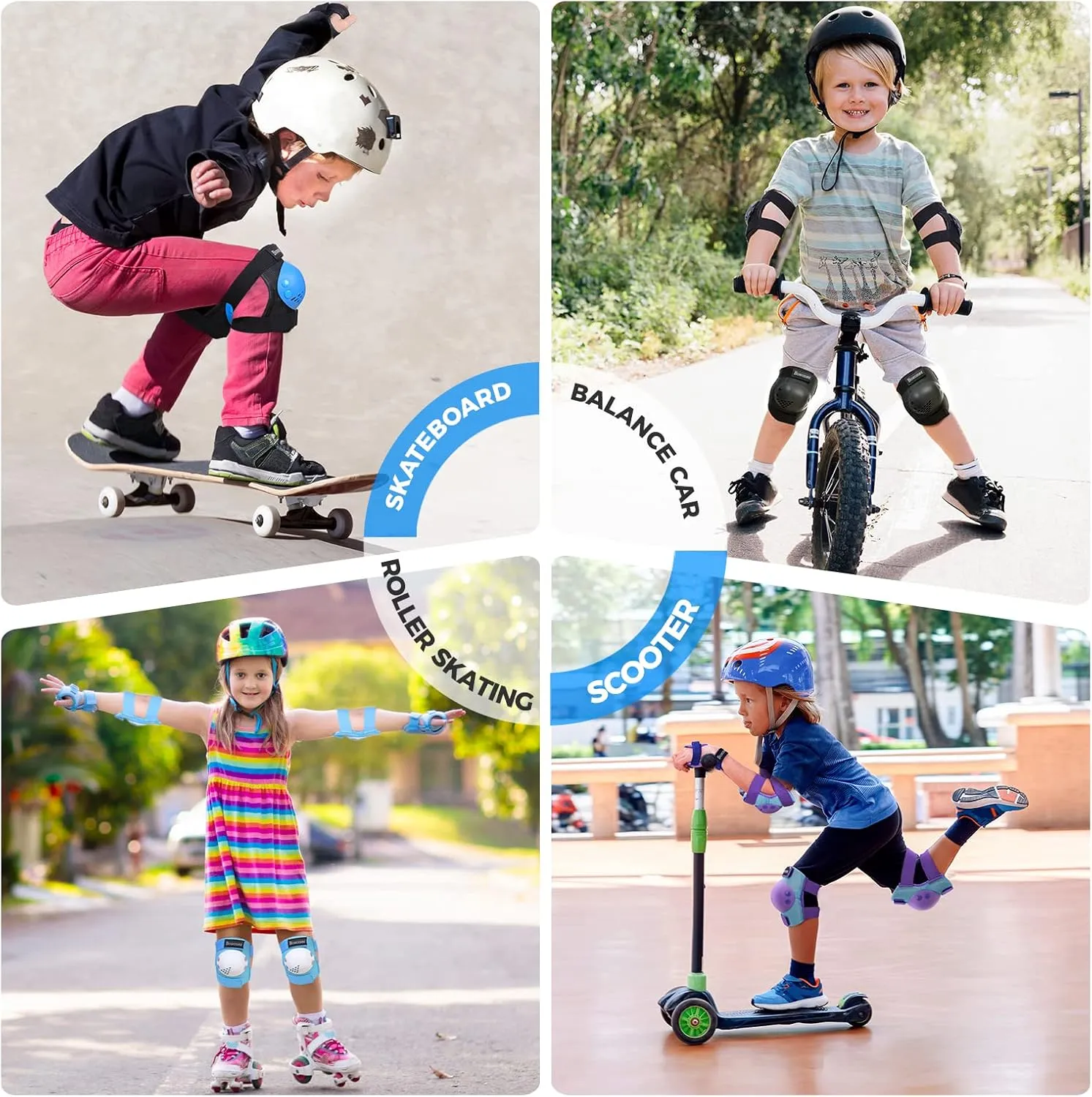 BOSONER Kids/Youth Knee Pad Elbow Pads for Roller Skates Cycling BMX Bike Skateboard Inline Rollerblading, Skating Skatings Scooter Riding Sports