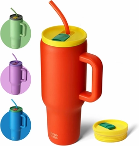 BOTTLE BOTTLE 40 oz Tumbler with Handle and Straw,Stainless Steel Vacuum Travel Mug,Car Cup with Straw, Stainless Steel Vacuum water bottle for Gifts Party Office Coffee (orange ocean)