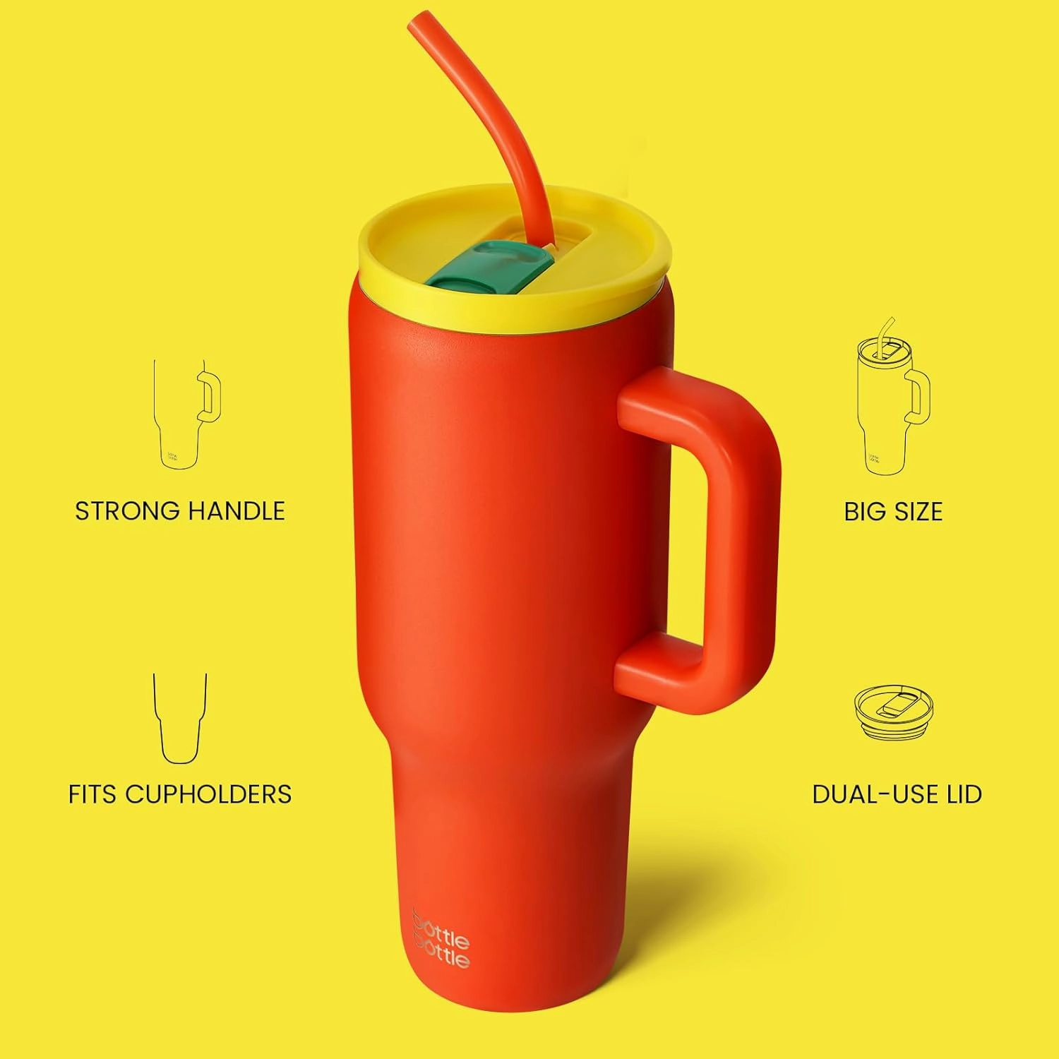 BOTTLE BOTTLE 40 oz Tumbler with Handle and Straw,Stainless Steel Vacuum Travel Mug,Car Cup with Straw, Stainless Steel Vacuum water bottle for Gifts Party Office Coffee (orange ocean)
