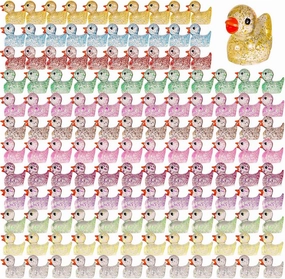 BOXOB 240pcs Mini Resin Ducks, 0.71x0.63x0.47in Cute Glitter Small Miniature Figures Tiny Duck Accessories Dollhouse Ornament Colorful Decor for DIY Garden Home Birthday(12 Colors)