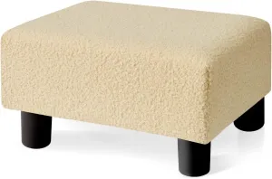 BRIAN & DANY Small Foot Stool Ottoman, Footstool with Legs, Teddy Velvet Foot Rest for Living Room, Bedroom and Office, Beige