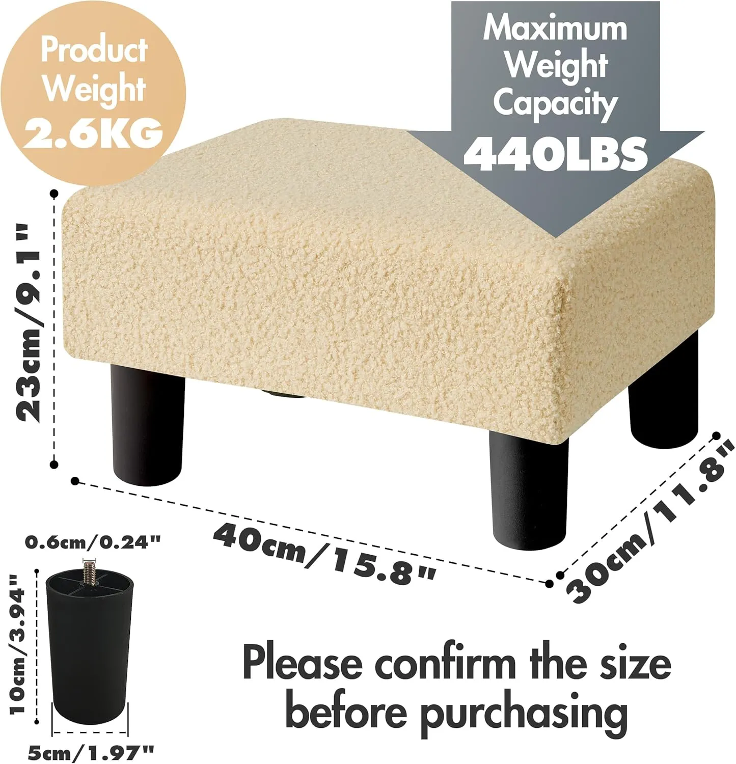 BRIAN & DANY Small Foot Stool Ottoman, Footstool with Legs, Teddy Velvet Foot Rest for Living Room, Bedroom and Office, Beige