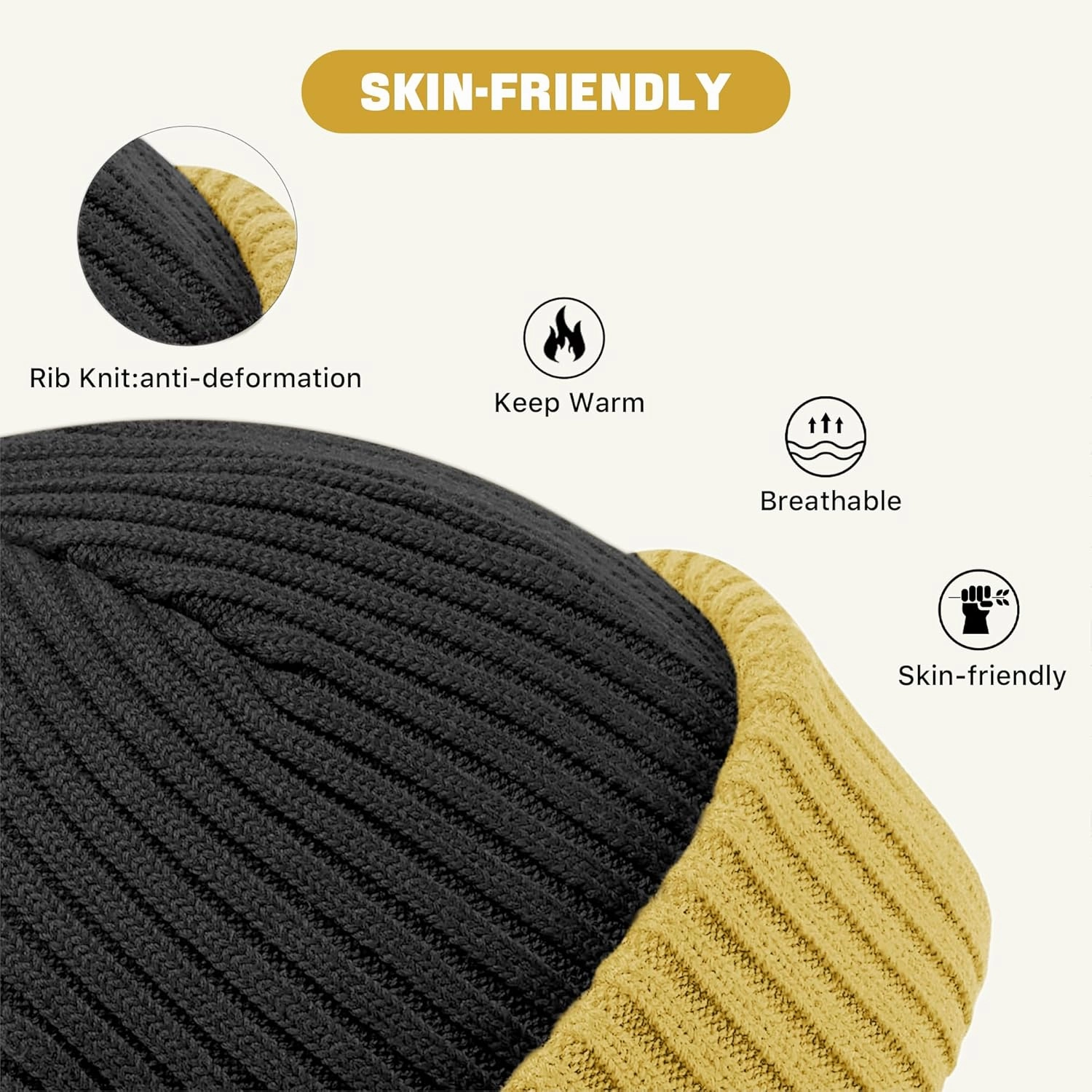 BROKIG Skull Cap 2 in 1 Black Balaclava Ski Mask Winter Balaclava Mask Warm Face Mask and Beanie Hats for Men Headwear