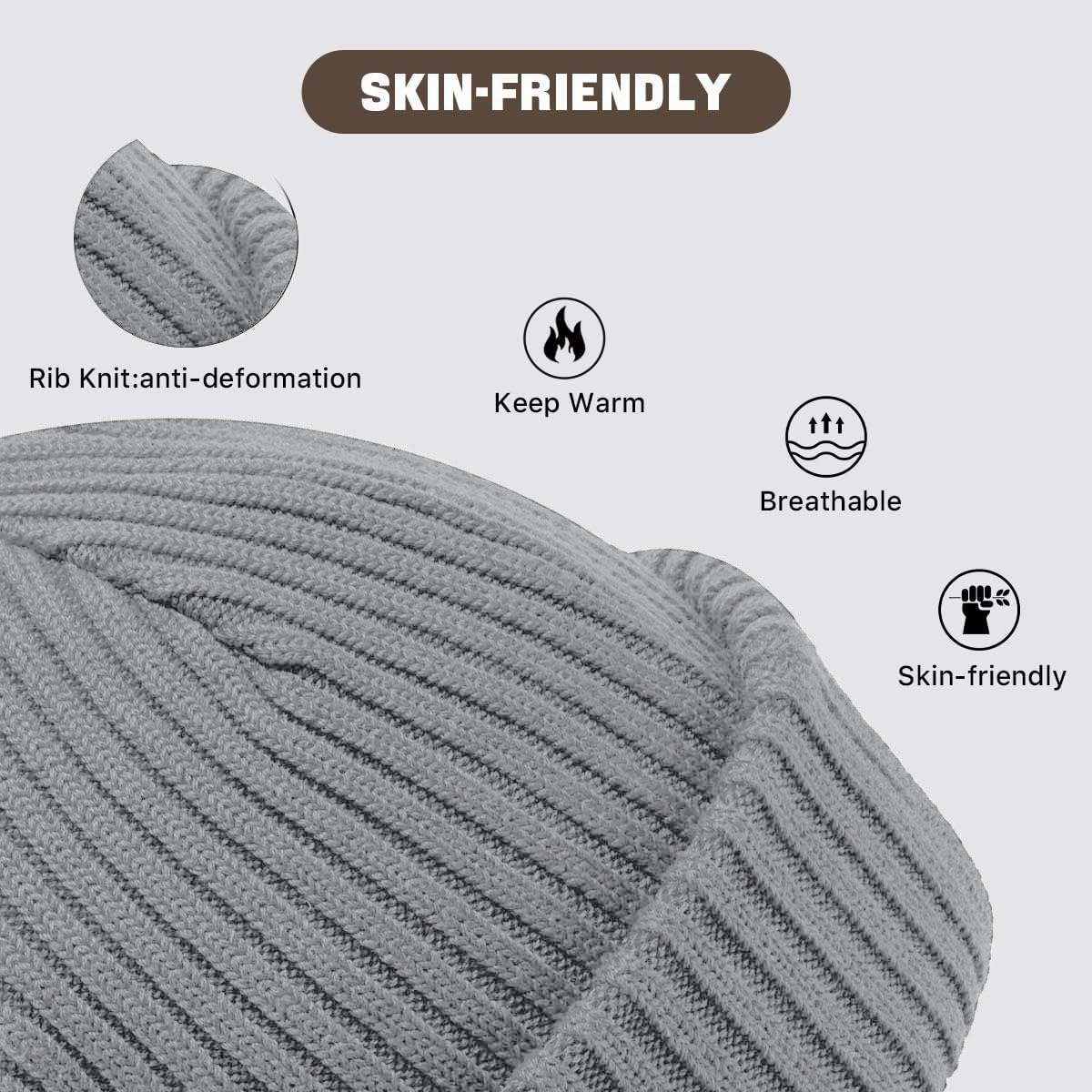 BROKIG Skull Cap 2 in 1 Black Balaclava Ski Mask Winter Balaclava Mask Warm Face Mask and Beanie Hats for Men Headwear