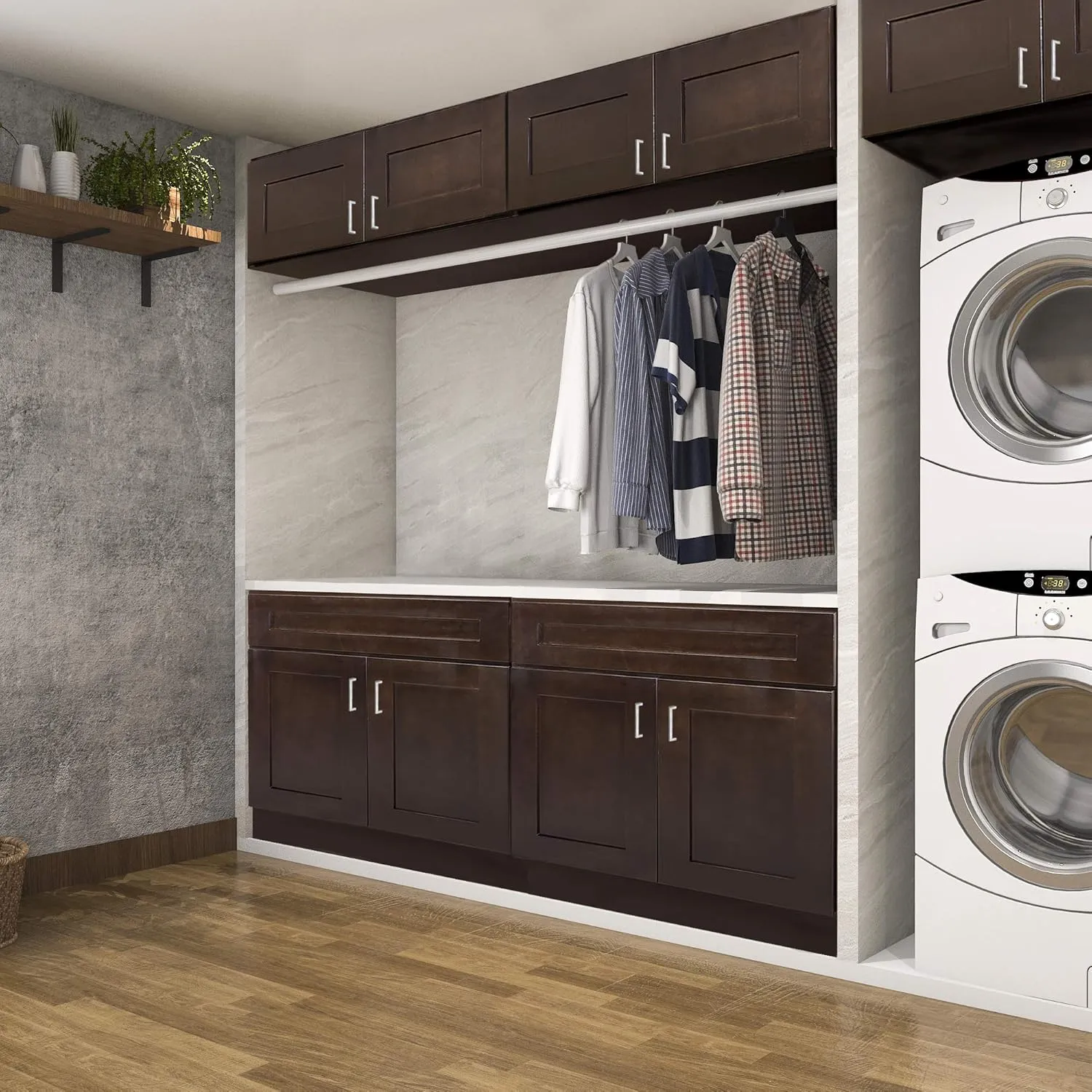 Brookings Shaker Fully Assembled Wall Kitchen Cabinet W2436, 24 W x 12 D x 36 H, Brown, Solid Wood, Design House, 569004