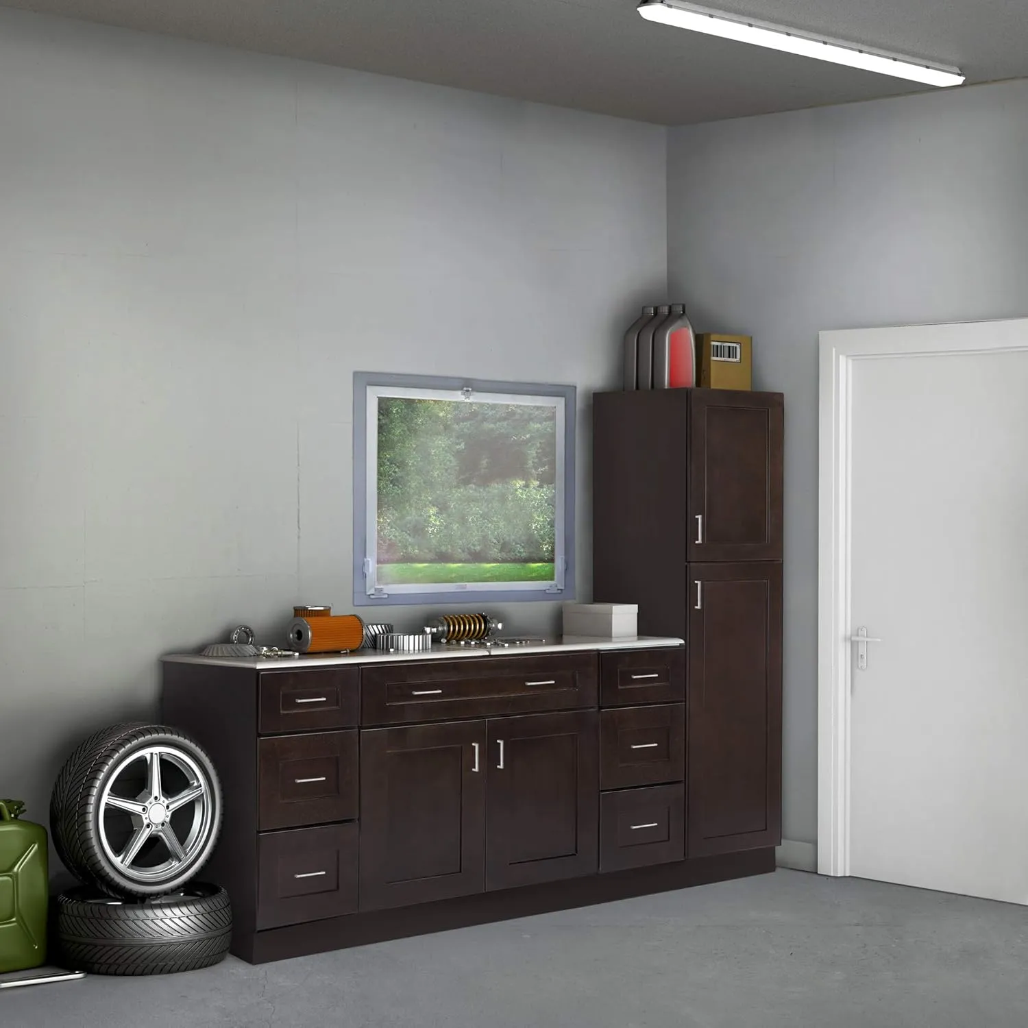Brookings Shaker Fully Assembled Wall Kitchen Cabinet W2436, 24 W x 12 D x 36 H, Brown, Solid Wood, Design House, 569004