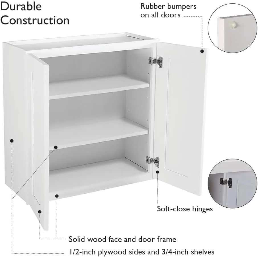 Brookings Shaker Fully Assembled Wall Kitchen Cabinet W2436, 24 W x 12 D x 36 H, Brown, Solid Wood, Design House, 569004