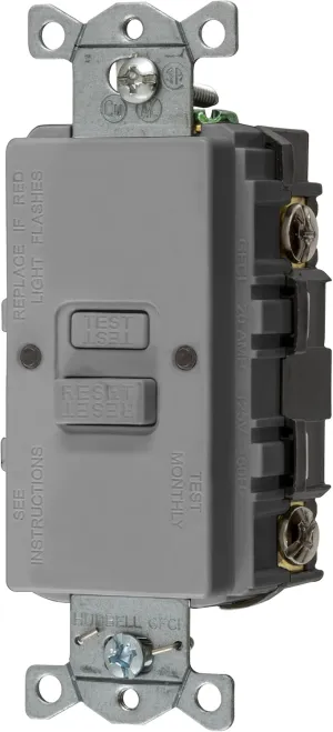 Bryant Electric GFBFST20GY 20 Amp 125V Commercial/Residential Self Test Faceless GFCI Receptacle, Gray
