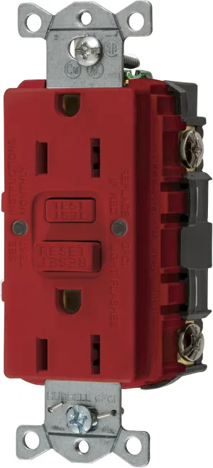 Bryant Electric GFRST15R 15 Amp 125V Commercial/Residential Self Test Duplex GFCI Receptacle, Red