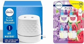 Bundle of Febreze Plug Scent Booster Continuous Scent Device Oil Diffuser   Febreze Odor-Fighting Fade Defy Plug, Southern Lilac Mornings, Sweet Watermelon Vine, Pack of 4 .79 fl. oz. Oil Refill
