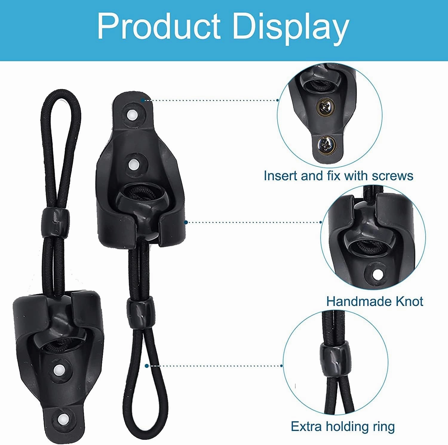 Bungee kit 5 Pieces with Pull Ring end Cover, General Replacement of Outdoor Roller Shutter Door/Indoor Roller Shutter Door (Black)