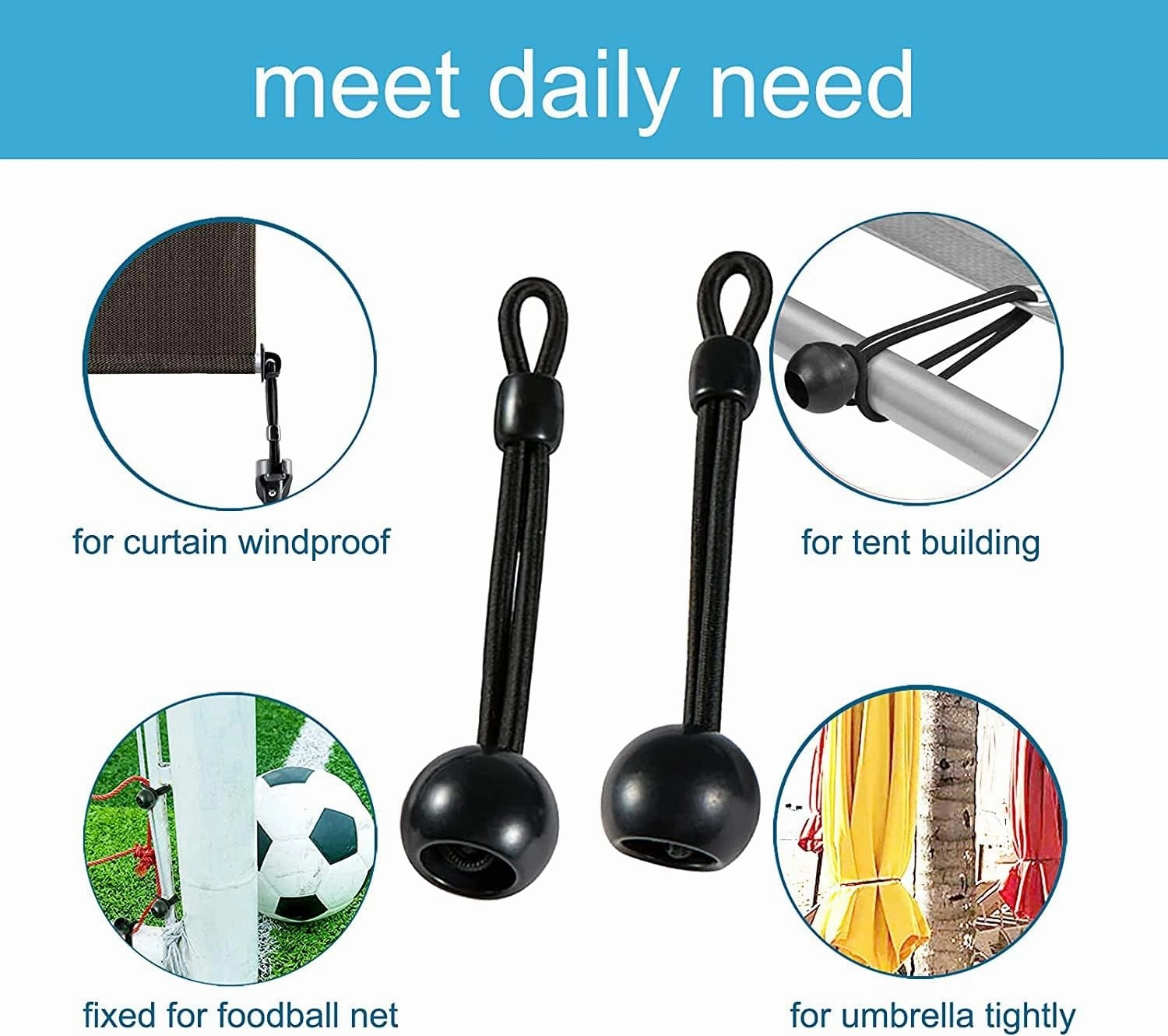 Bungee kit 5 Pieces with Pull Ring end Cover, General Replacement of Outdoor Roller Shutter Door/Indoor Roller Shutter Door (Black)