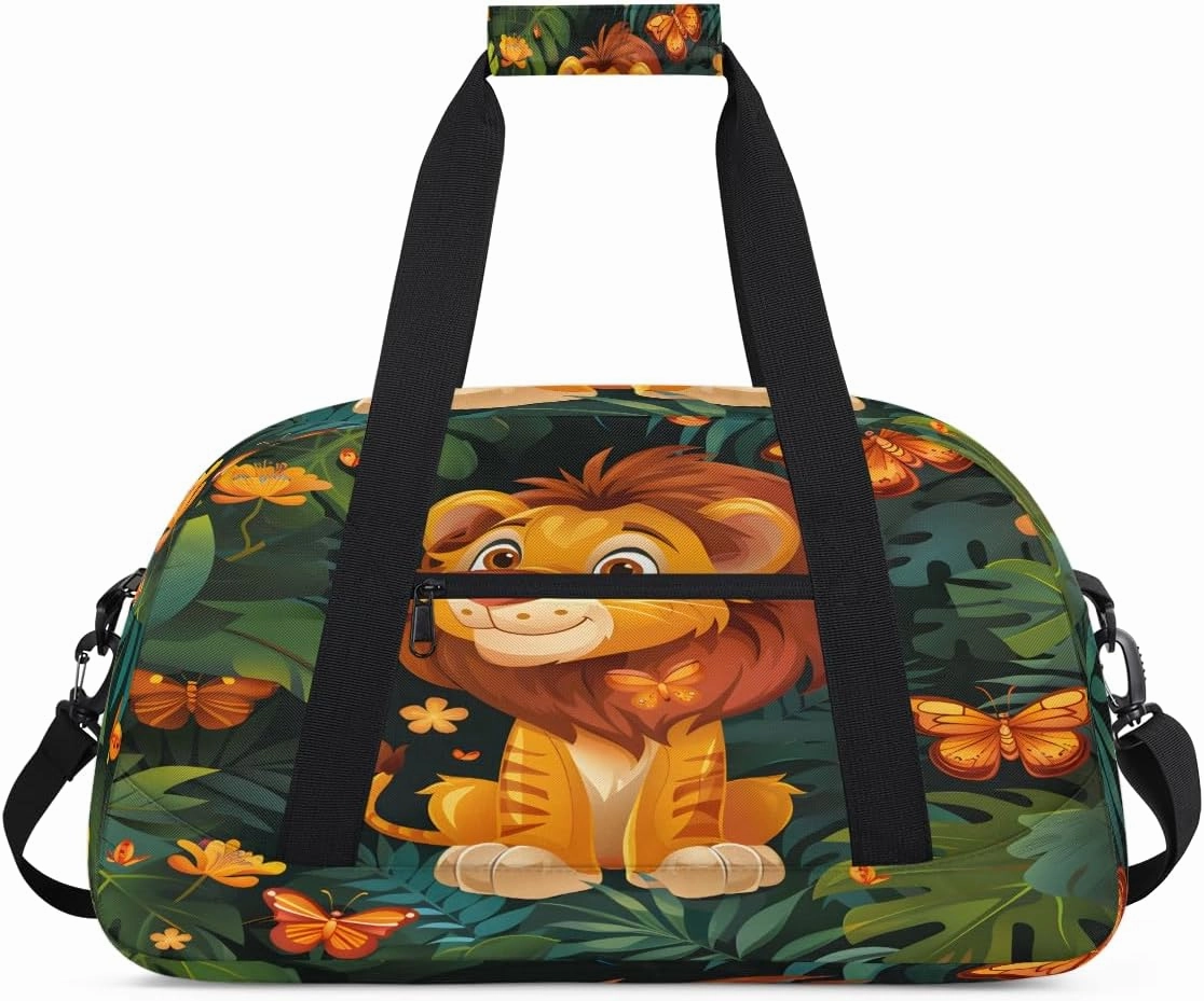 Butterfly Tiger Kids Overnighter Duffel Bags for Boys, Carry-On Size Sports Gym Bag with Front Zipper Pocket for School Practice or Overnight Travel Weekender Sleepover Tote Bag