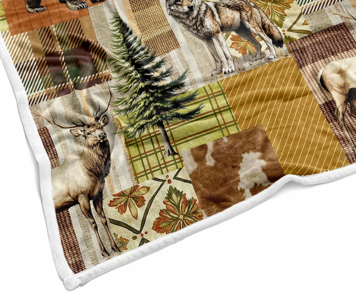 Cabin Blanket, Bear Deer Forest Wildlife Country Lodge Flannel Cozy Warm Bed Couch Blanket, Rustic Hunting Camping Animal White Fleece Flannel Throws to Decorate The Room and Bedroom
