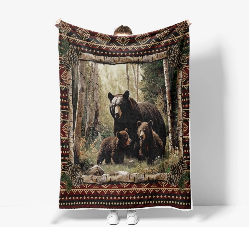 Cabin Throw Blankets, Rustic Farmhouse Hunting Deer Bear Sports Cozy Warm Bed Couch Blanket, Country Wooden Hunting Camping Forest White Fleece Flannel Throws to Decorate The Room and Bedroom