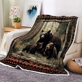 Cabin Throw Blankets, Rustic Farmhouse Hunting Deer Bear Sports Cozy Warm Bed Couch Blanket, Country Wooden Hunting Camping Forest White Fleece Flannel Throws to Decorate The Room and Bedroom