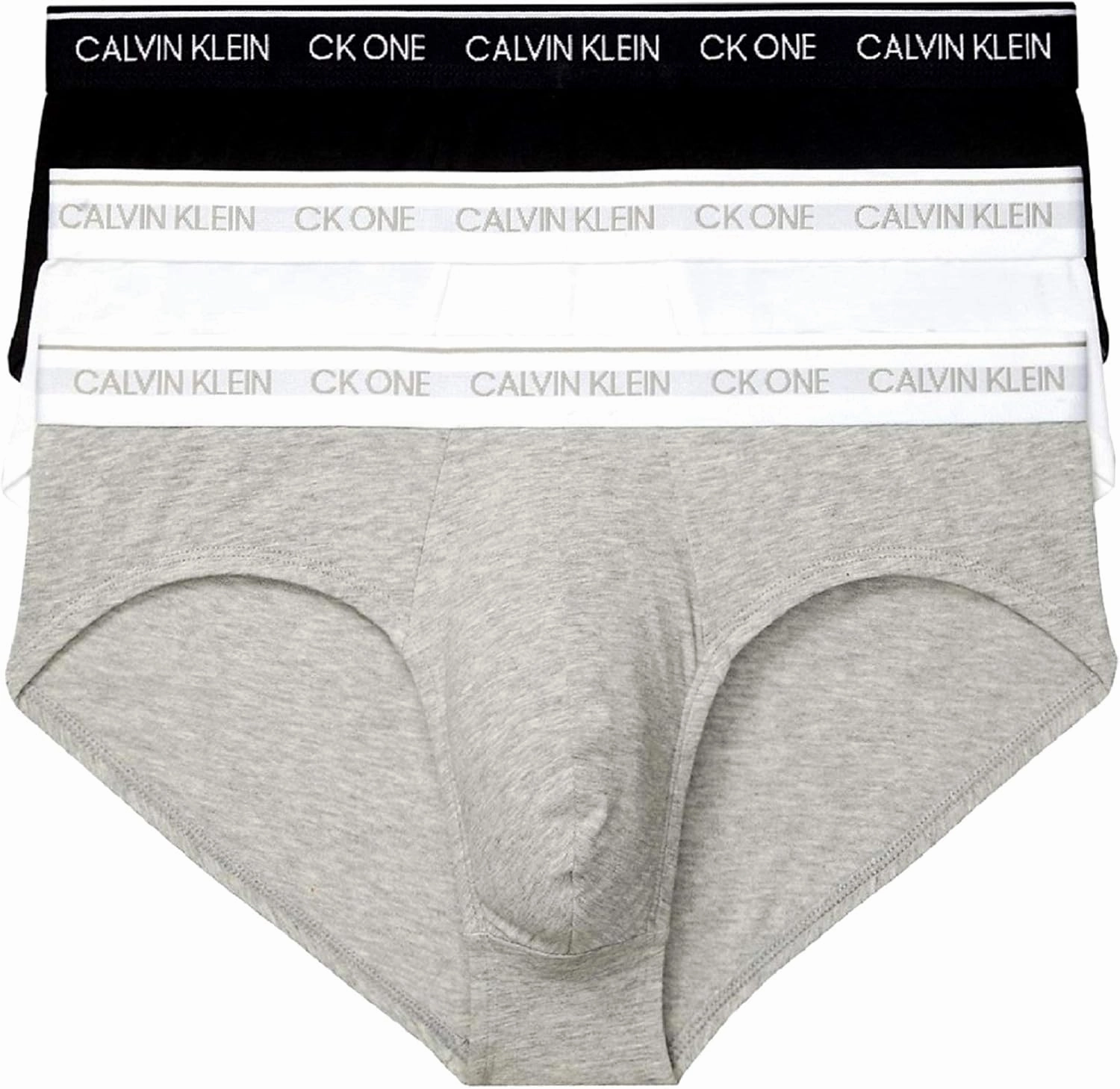 Calvin Klein Men's Underwear CK One Cotton Hip Briefs, Black/Grey Heather/White, L