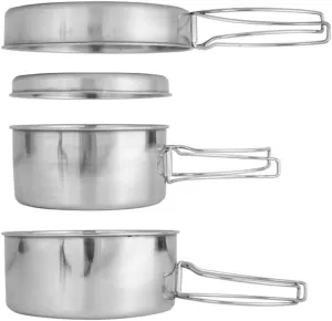 Camping Cookware Set Stainless Steel Camping Pots and Pan Portable Cooking Mess Set for Picnic 4 Pcs, Camping Pot