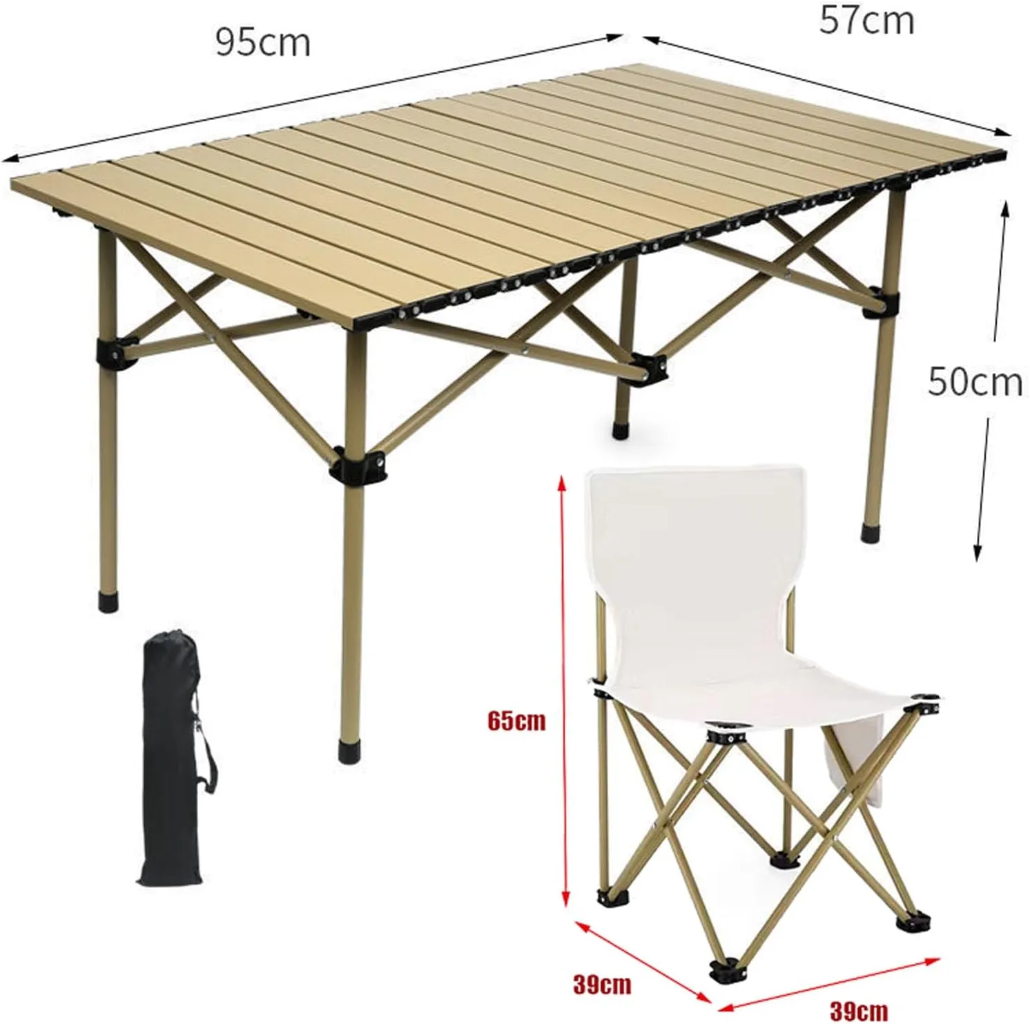 Camping Folding Table and airs Set, Aluminum Table with Aluminium Roll-up Table Top, Portable Foldable airs with Easy Carrying Bag for Indoor, Outdoor
