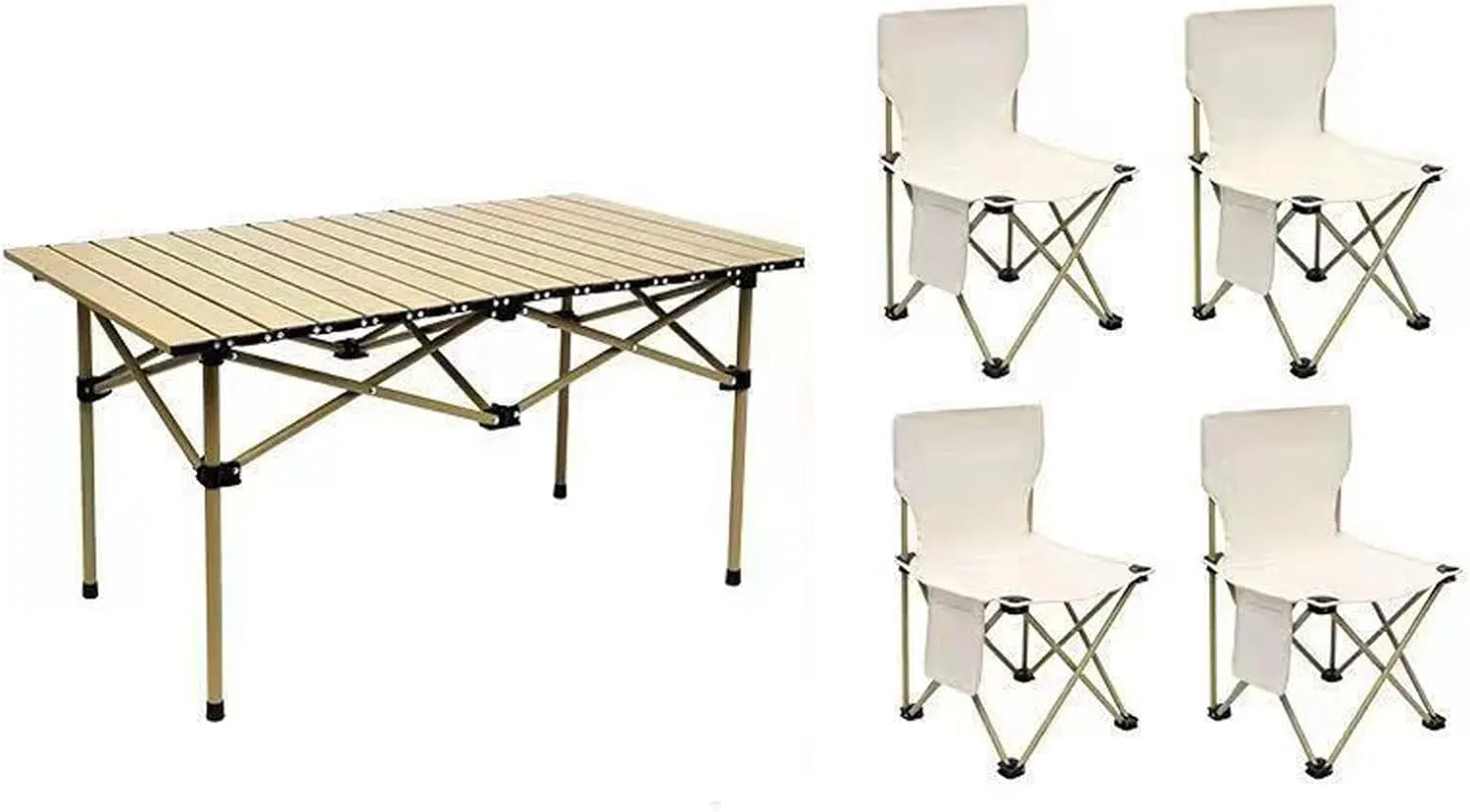 Camping Folding Table and airs Set, Aluminum Table with Aluminium Roll-up Table Top, Portable Foldable airs with Easy Carrying Bag for Indoor, Outdoor