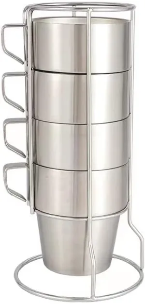 Camping portable stainless steel double-layer water cup coffee cup set of 4