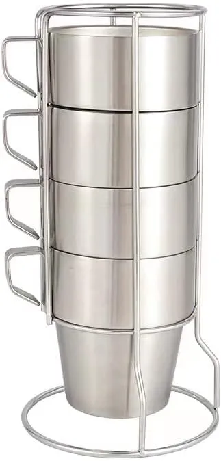 Camping portable stainless steel double-layer water cup coffee cup set of 4