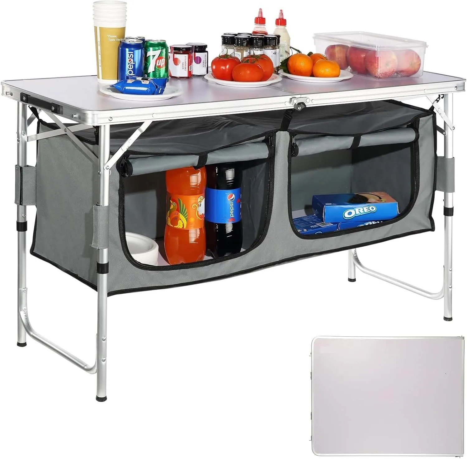 Camping Table Camping Kitchen Table, Quick Set-up Folding Camping Table MDF Camping Table for Outdoor Picnics BBQs Camping RV Traveling Beach Picnic