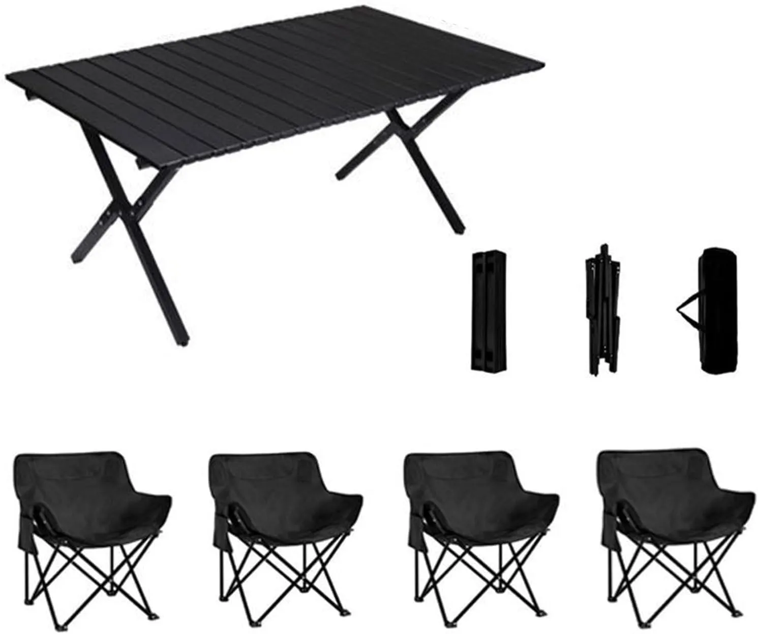Camping Table with Chair Set, Foldable Portable Carbon Steel Roll-up Table Lightweight Folding Directors Chair Lawn Chair for BBQ Picnic Garden Parties