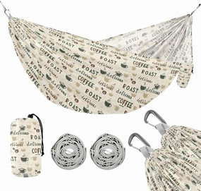 Camping Hammock Outdoor Hammocks for Outside Coffee Letters Beach Trees Portable Lightweight with Pockets Tree Straps Indoor