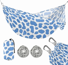 Camping Hammock Outdoor Hammocks for Outside Cow Blue Beach Trees Portable Lightweight with Pockets Tree Straps Indoor