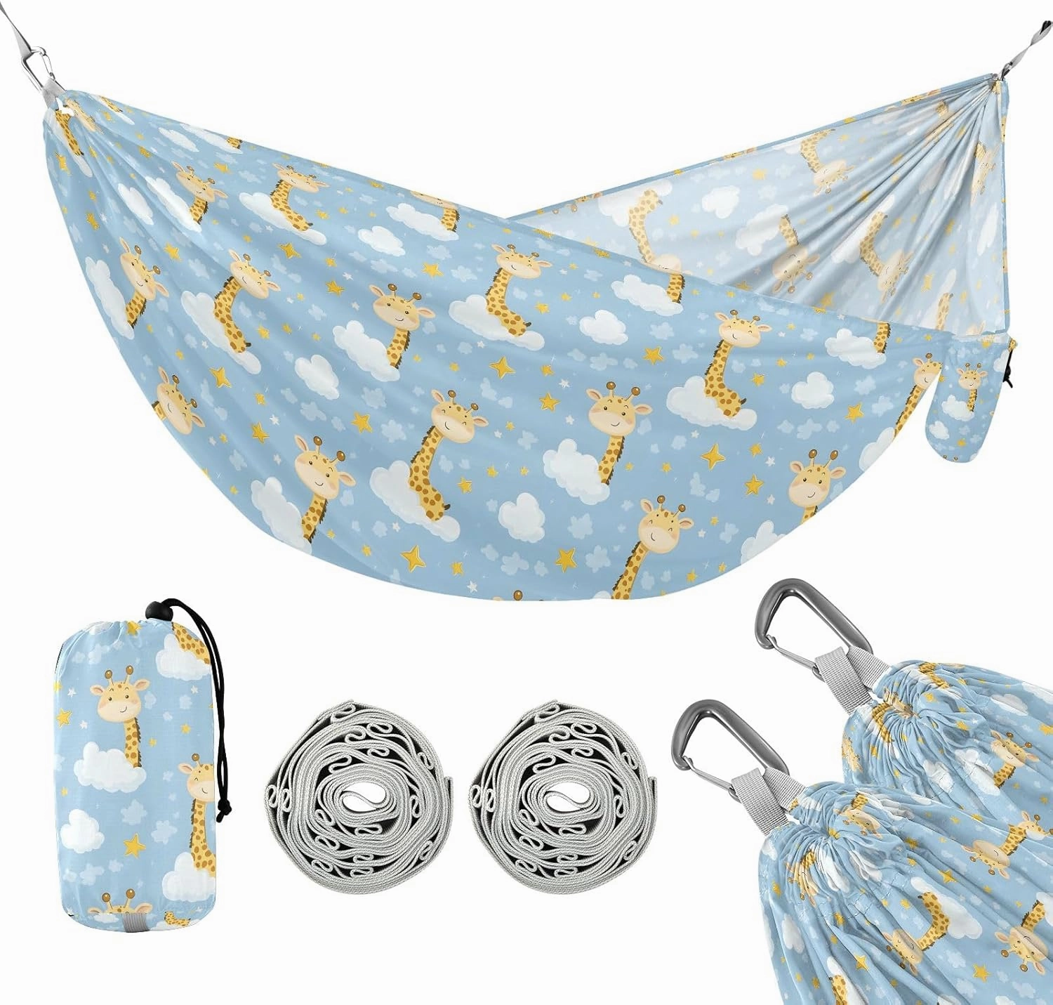 Camping Hammock Outdoor Hammocks for Outside Giraffe Cloud Blue Beach Trees Portable Lightweight with Pockets Tree Straps Indoor