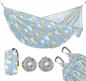 Camping Hammock Outdoor Hammocks for Outside Giraffe Cloud Blue Beach Trees Portable Lightweight with Pockets Tree Straps Indoor