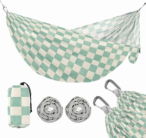 Camping Hammock Outdoor Hammocks for Outside Mint Cream Checked Beach Trees Portable Lightweight with Pockets Tree Straps Indoor