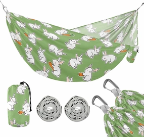 Camping Hammock Outdoor Hammocks for Outside Rabbit Green Beach Trees Portable Lightweight with Pockets Tree Straps Indoor
