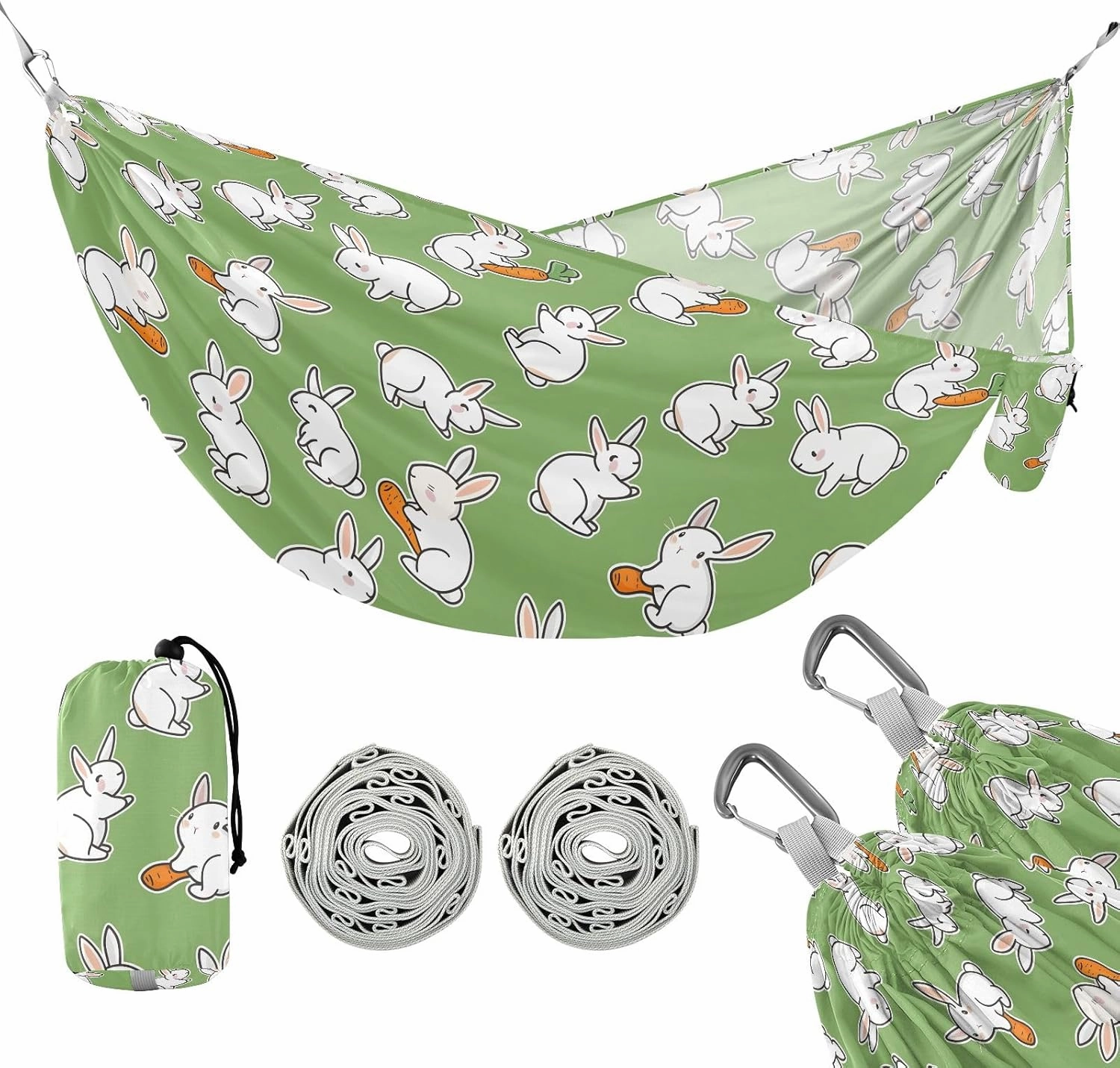 Camping Hammock Outdoor Hammocks for Outside Rabbit Green Beach Trees Portable Lightweight with Pockets Tree Straps Indoor