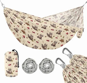 Camping Hammock Outdoor Hammocks for Outside Raccoon Cherry Beach Trees Portable Lightweight with Pockets Tree Straps Indoor