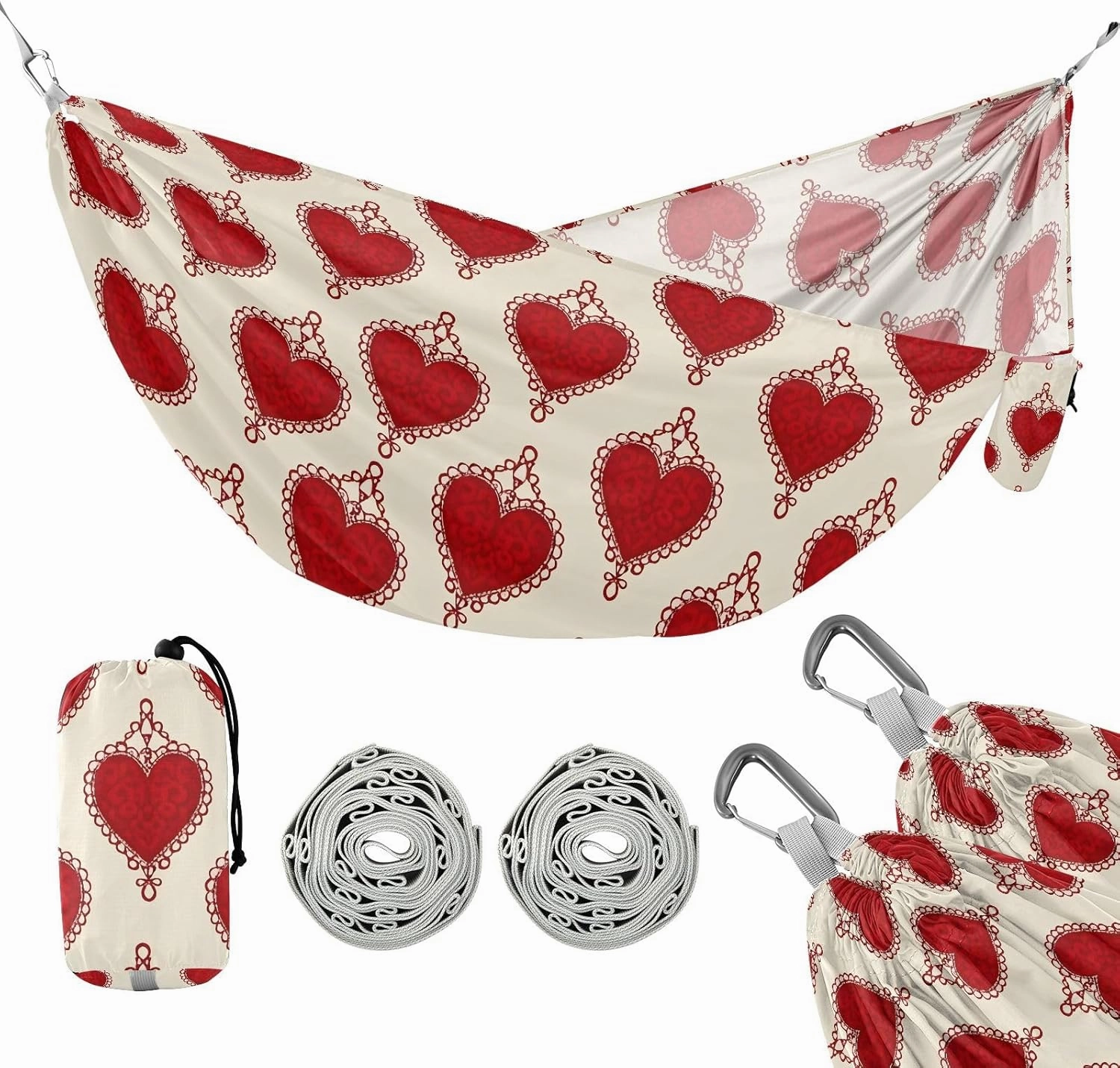 Camping Hammock Outdoor Hammocks for Outside Red Love Beach Trees Portable Lightweight with Pockets Tree Straps Indoor