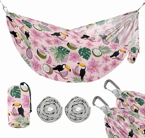 Camping Hammock Outdoor Hammocks for Outside Toucan Pink Fruit Beach Trees Portable Lightweight with Pockets Tree Straps Indoor