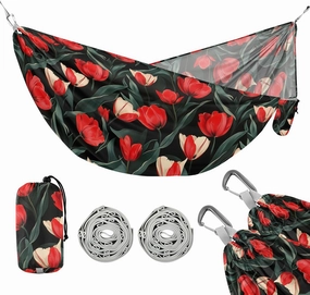 Camping Hammock Outdoor Hammocks for Outside Tulip Black Red Beach Trees Portable Lightweight with Pockets Tree Straps Indoor Small