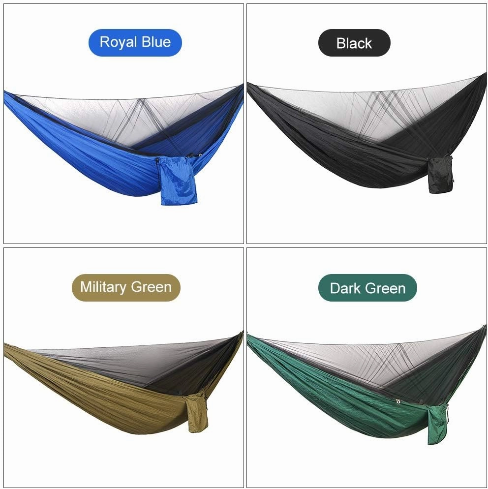 Camping Tent 290 x 140cm Outdoor Hammock Swing with Integrated Mosquito Curtain Bugs Net Extension Straps Clips Ground Rope Ground Nails (Color : Blac