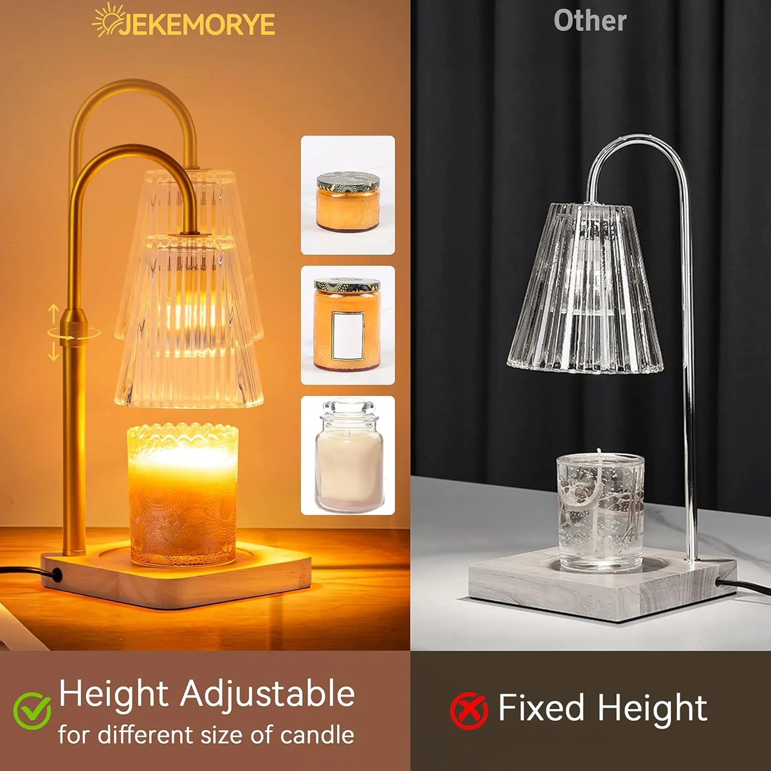 Candle-Warmer-Lamp-Timer-Adjustable-Height-Wax-Melt-Electric-Light-Warming-Dimmable Top Melter Heater For Melting Heating Small Jar Candles Gifts Women Mom Birthday Home Desk Decor w/ 2 Bulbs