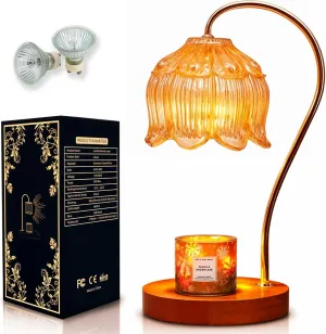 Candle Warmer Lamp with Timer Dimmer & Adjustable Light - Flameless Electric Wax Melter with 2 Bulbs - Vintage Design for Home Decor - Mother's Day & Housewarming Gifts for Women (Wooden Base)
