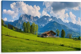 Canvas Print Picture Creative Bear Wall Art Painting Idyllic alpine scenery farmhouse front Wilder Austria Framed And Stretched Poster Home Decor Artwork 20x32 Inches