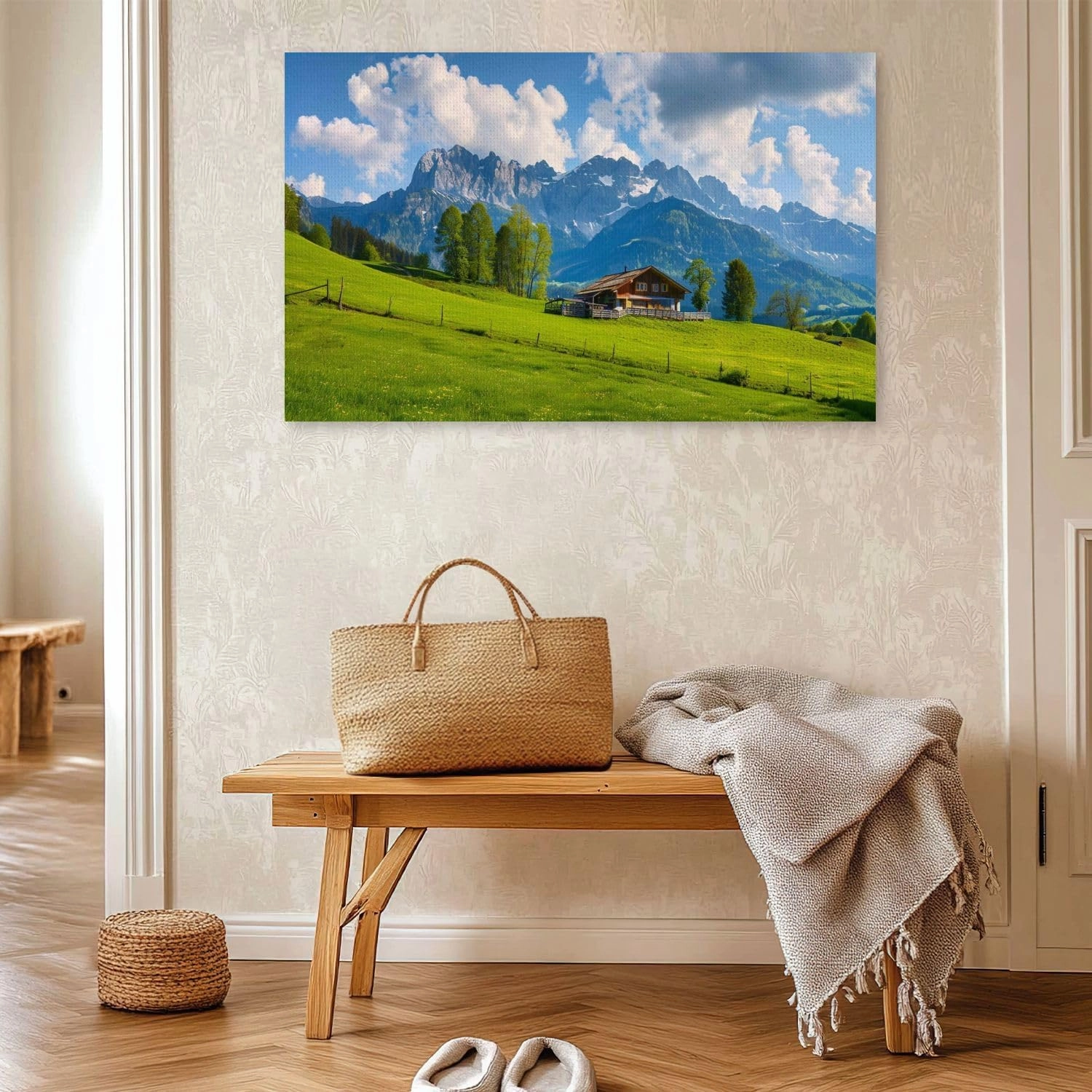 Canvas Print Picture Creative Bear Wall Art Painting Idyllic alpine scenery farmhouse front Wilder Austria Framed And Stretched Poster Home Decor Artwork 20x32 Inches