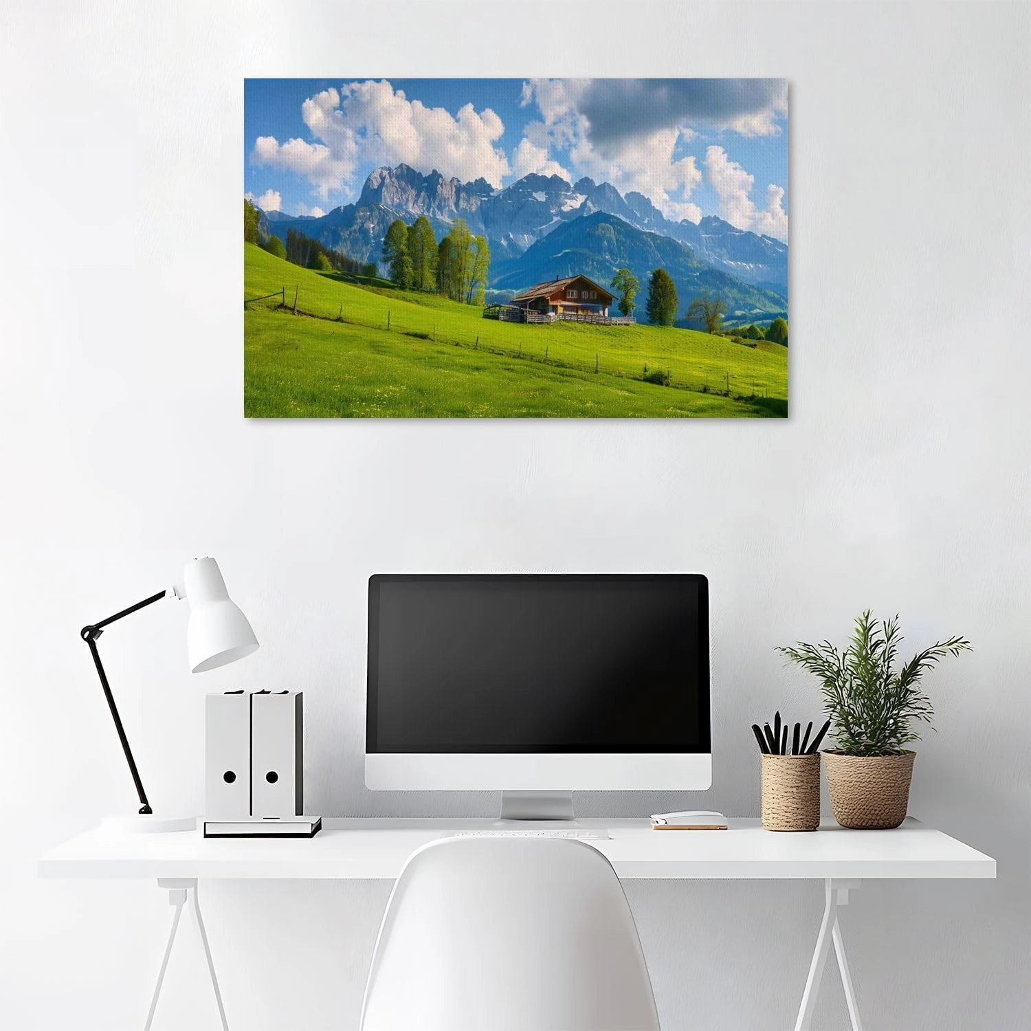 Canvas Print Picture Creative Bear Wall Art Painting Idyllic alpine scenery farmhouse front Wilder Austria Framed And Stretched Poster Home Decor Artwork 20x32 Inches
