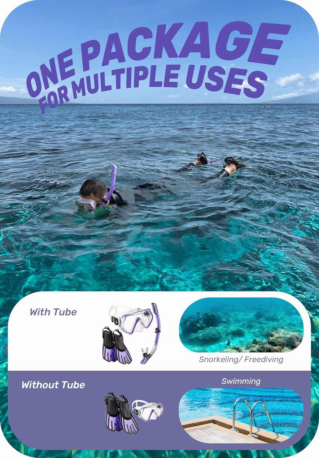 CAPAS Snorkel Mask Fins Set, Travel Size Snorkeling Gear for Adults with Adjustable Fins, Diving Mask and Dry Top Snorkel, Come with a Carrying Bag